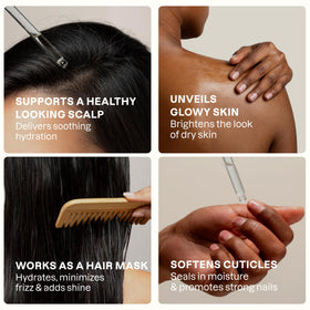 Cliganic Baobab Oil for hair application suggests shine and frizz control potential.