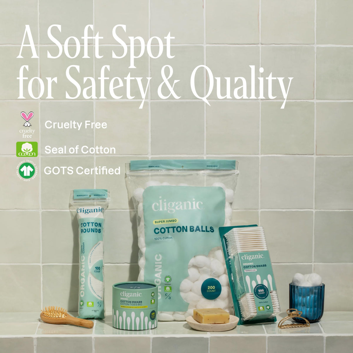Cliganic cruelty-free and vegan badge on packaging.