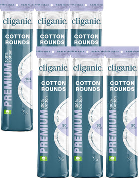 Cliganic six-pack cotton makeup remover pads for convenient at-home use.