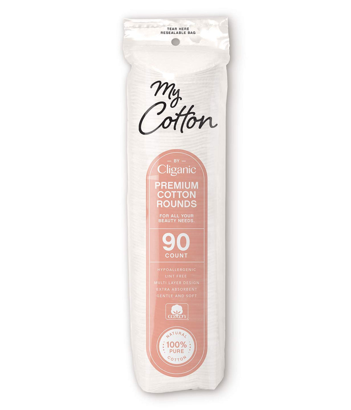 Cliganic My Cotton Rounds soft texture for sensitive skin.