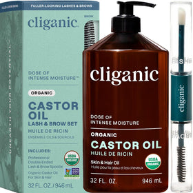 Cliganic Organic Castor Oil 32oz bottle for versatile skin and hair care.