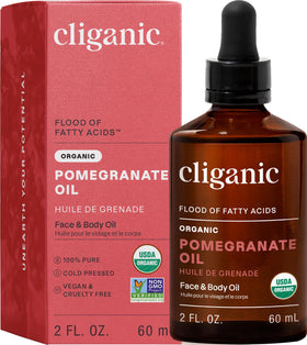 Cliganic Organic Pomegranate Oil bottle promotes radiant skin with natural hydration
