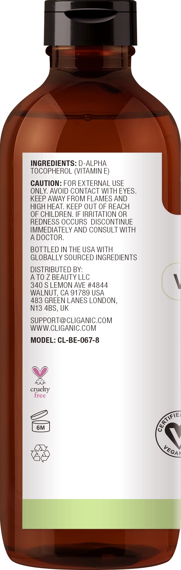 Cliganic Vitamin E oil for hair nourishment and added shine.