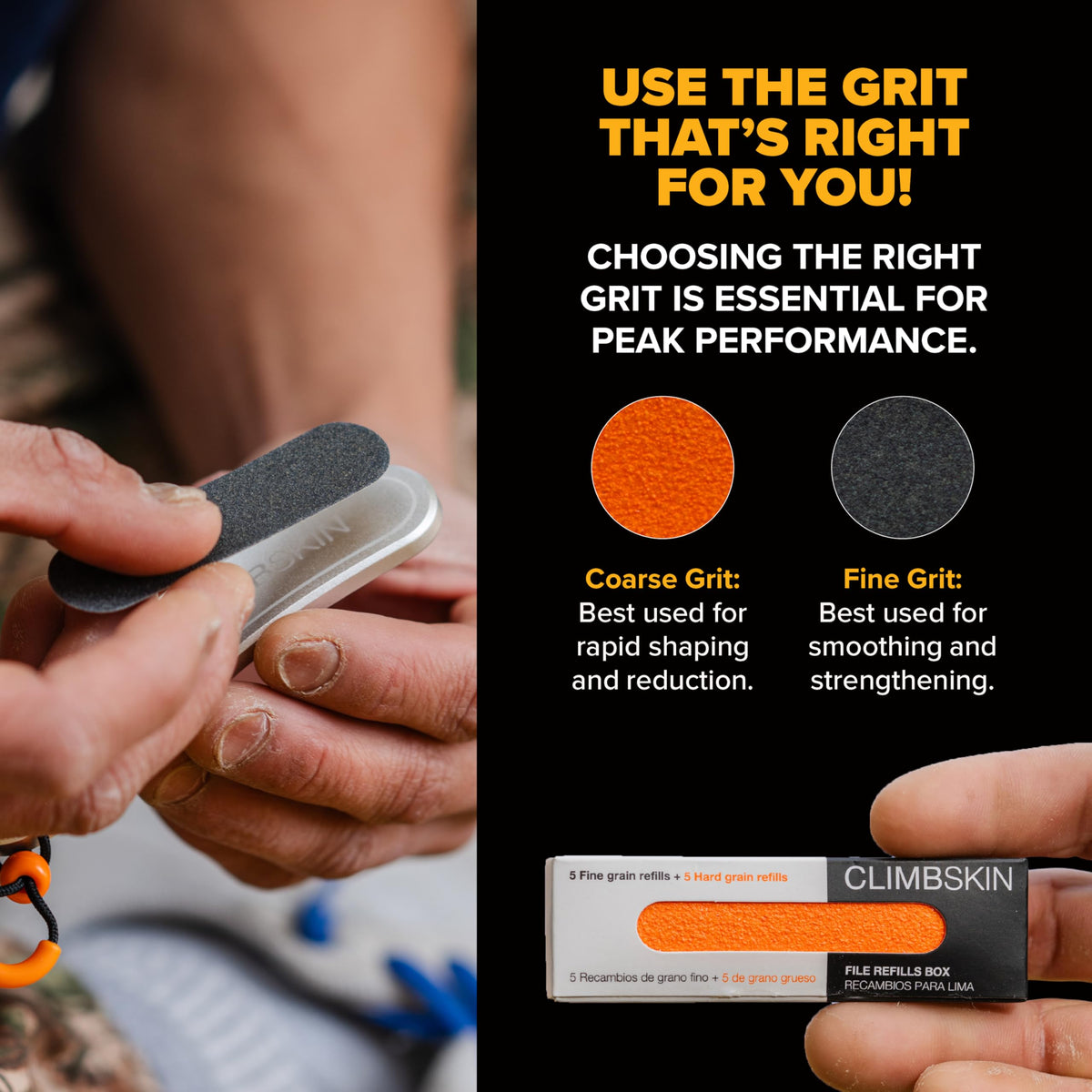 Climbskin Coarse Orange Refills target heavier calluses for faster smoothing.