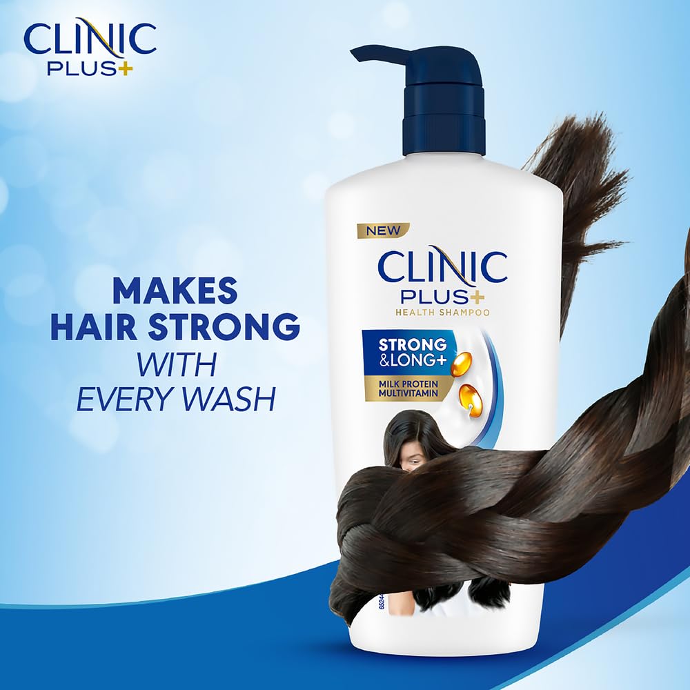 Clinic Plus shampoo lather on hair indicating gentle root to tip cleansing.