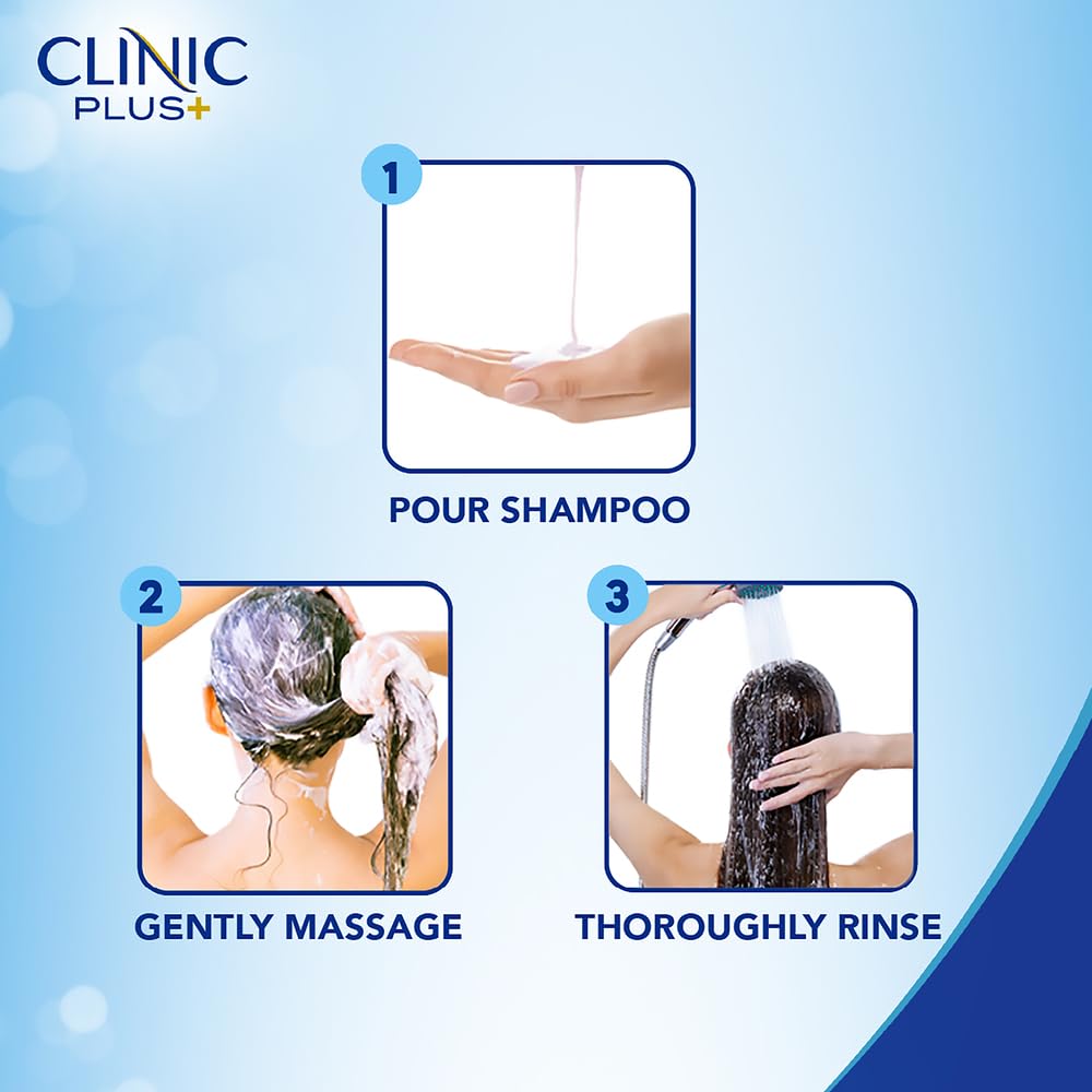 Clinic Plus wet hair application demonstrating mild daily-use formula.