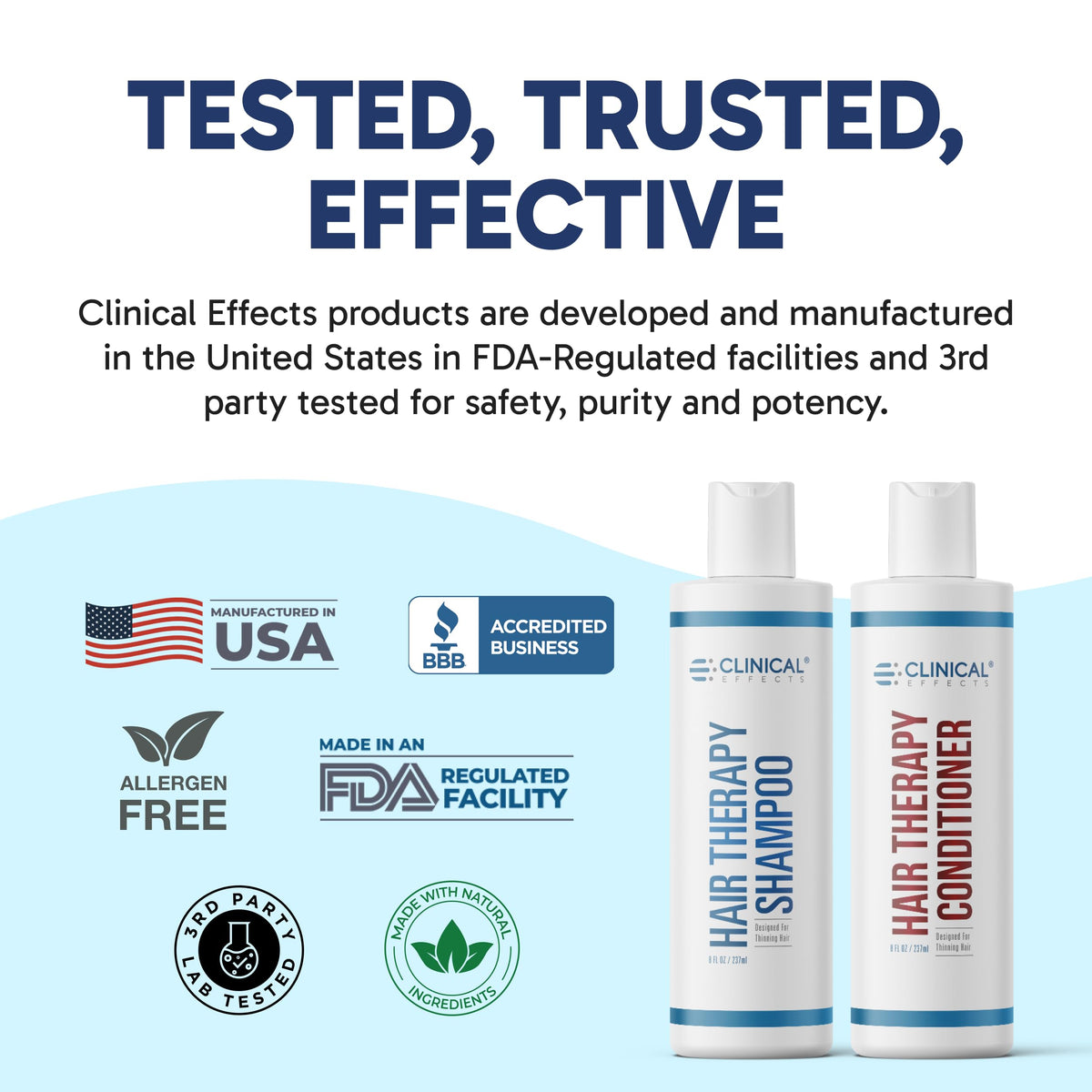 Clinical Effects Hair Therapy on-shelf display underscores premium USA made care