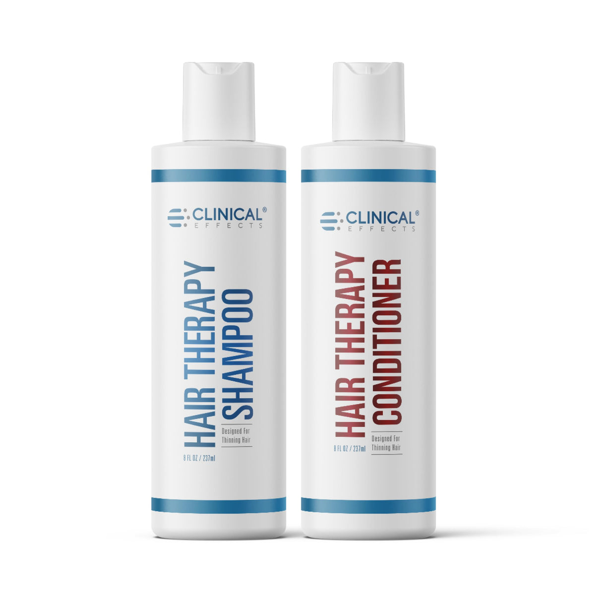 Clinical Effects Hair Therapy Shampoo bottle angle highlights biotin rich formula for fuller hair