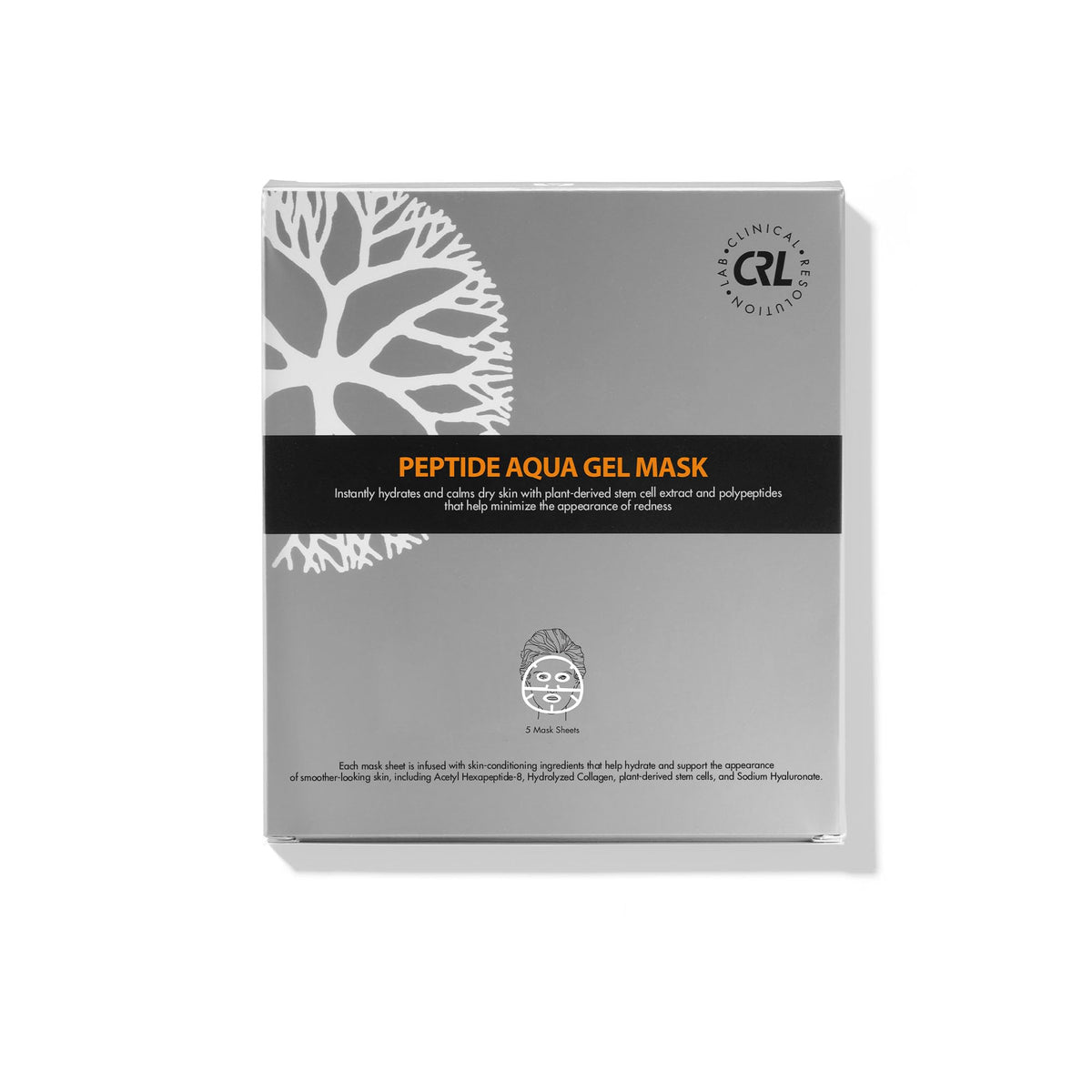 Clinical Resolution CRL Peptide Aqua Gel Mask pack outer box showing hydration potential