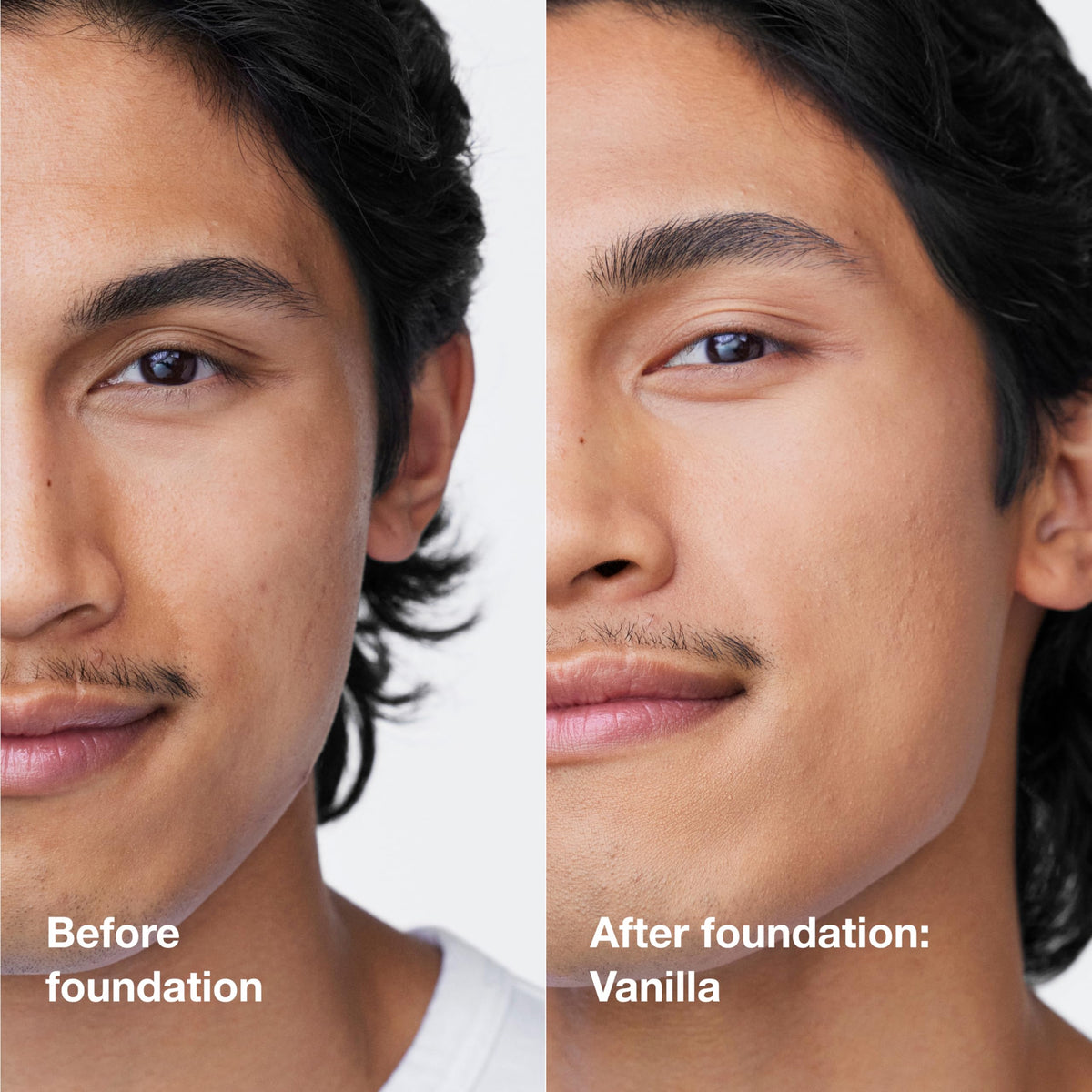 Swirl-on application on skin shows natural matte finish and smooth pores with Clinique foundation.