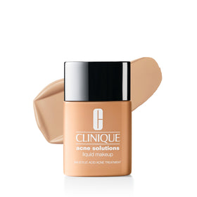 Clinique Acne Solutions Liquid Foundation bottle with pump for oil-free, long-lasting wear.