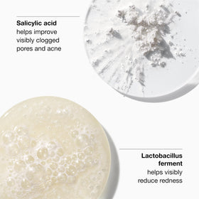 Close-up of foundation texture highlighting oil-free, blemish-blurring formula.