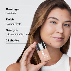 Clinique Acne Solutions Liquid Makeup on the face with natural matte finish.