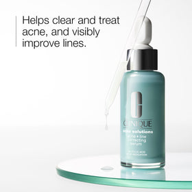 Clinique Acne Solutions serum label close-up highlighting fragrance free formula.