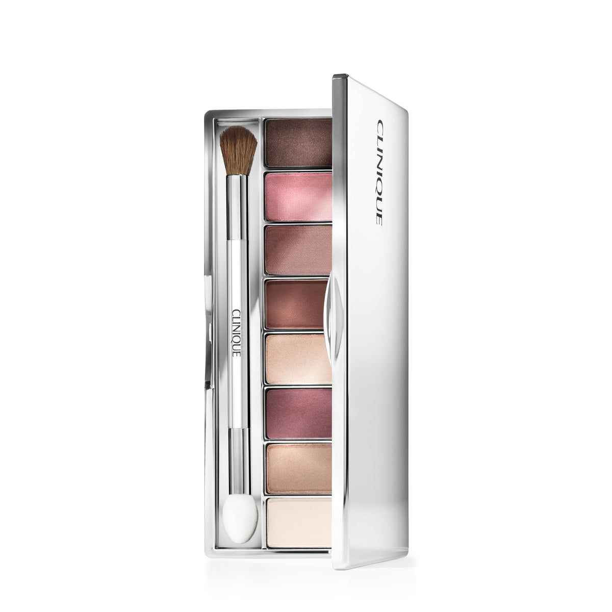 Clinique All About Shadow palette with eight shades for versatile day-to-night looks.