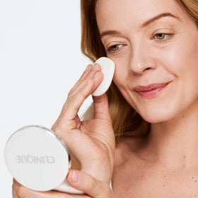 Clinique Beyond Perfecting Powder on-the-go touchup in a compact for quick refresh.