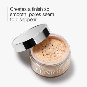 Clinique Blended Face Powder brush application demonstrates lightweight setting for all-day wear