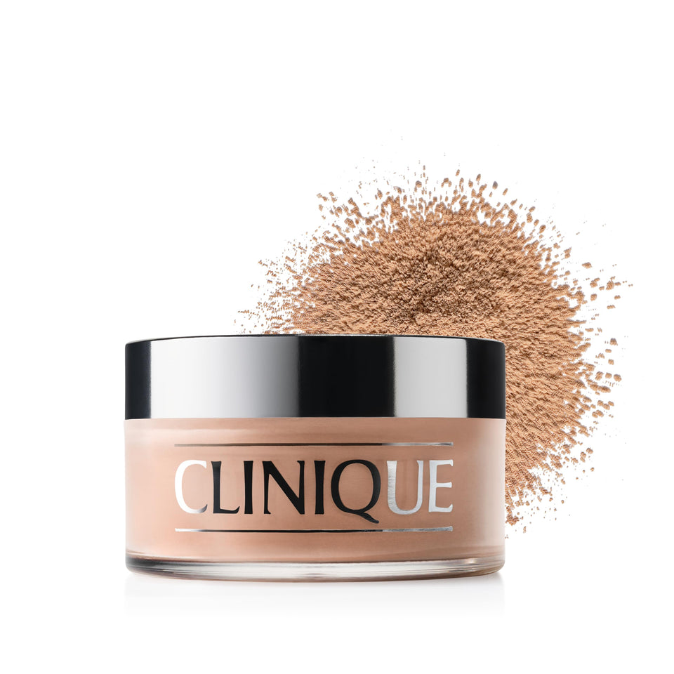Clinique Blended Face Powder compact closeup shows airy texture for natural finish
