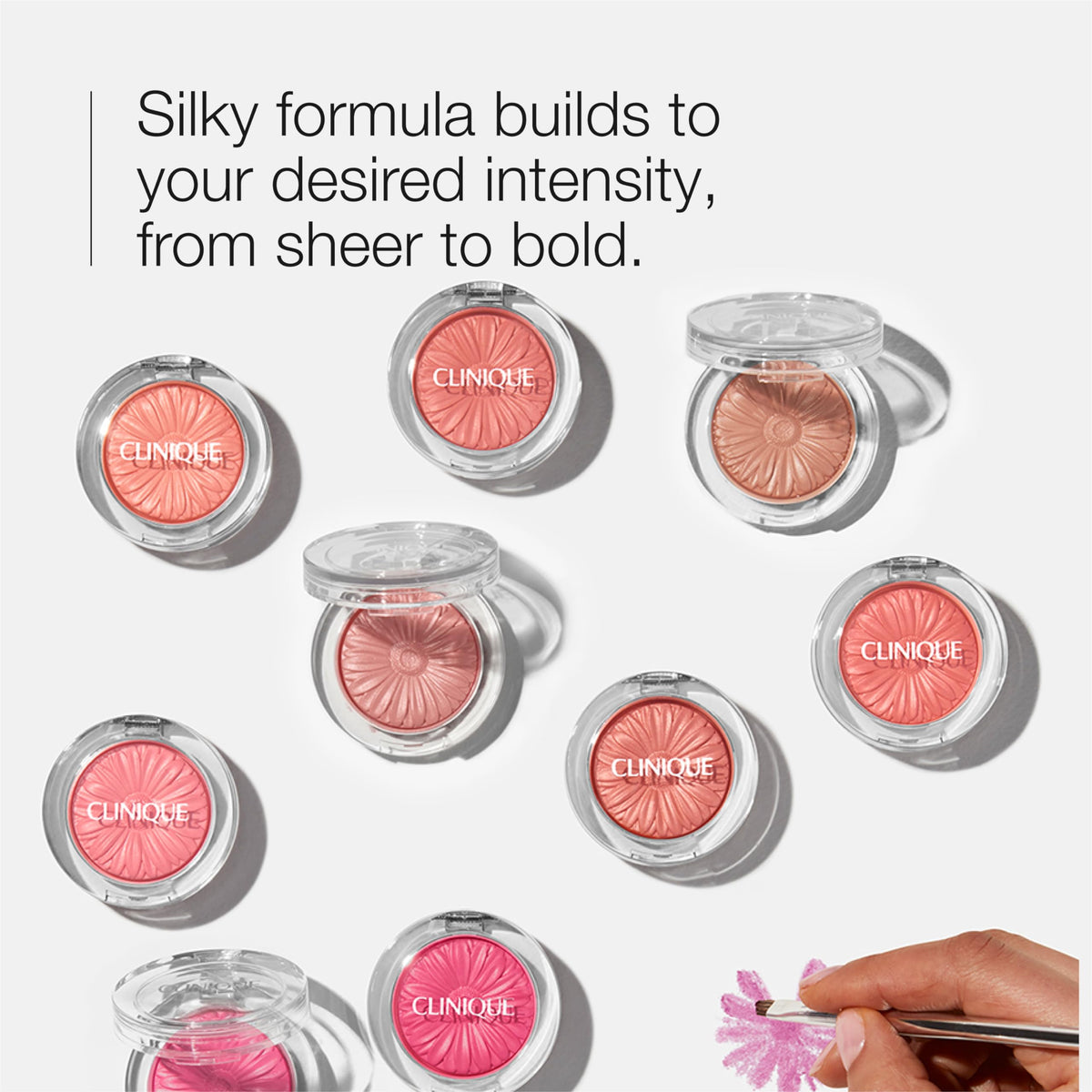 Clinique Cheek Pop Blush Pink Honey Pop on cheeks for a soft, buildable flush.