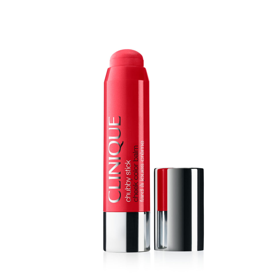 Clinique Chubby Stick blush packaging shows portable design for travel touch-ups.