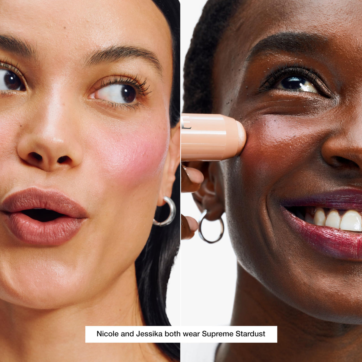 Clinique Chubby Stick Sculpting Highlighter applied to cheekbones for radiant glow.