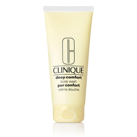 Clinique Deep Comfort Body Wash bottle promoting gentle cleansing.