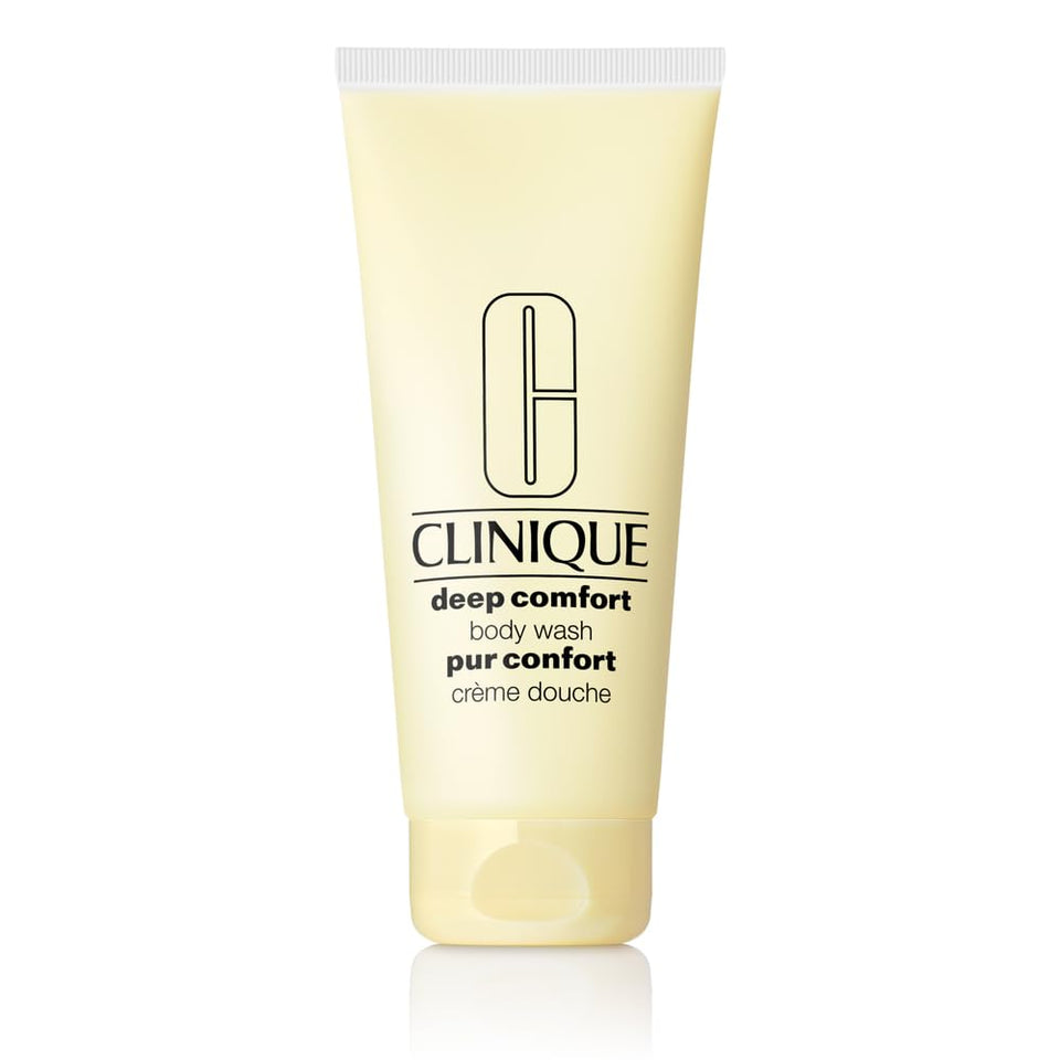 Clinique Deep Comfort Body Wash bottle promoting gentle cleansing.