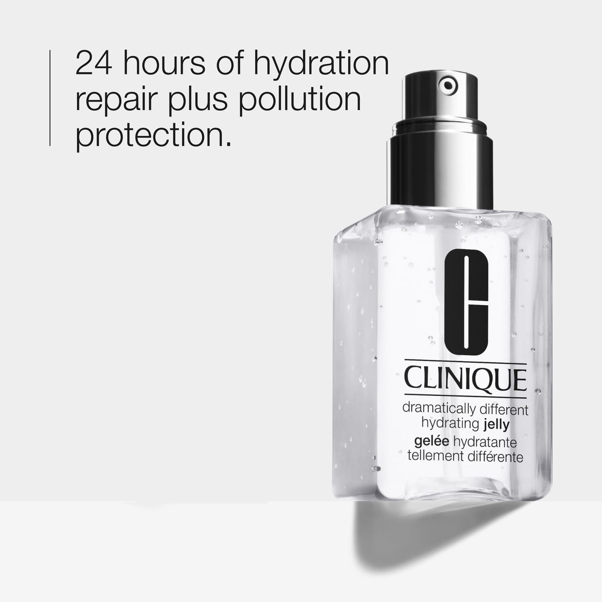 Clinique Dramatically Different Hydrating Jelly texture close-up shows a light, fast-absorbing gel.