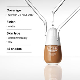 Close-up of matte texture of Clinique foundation on skin.