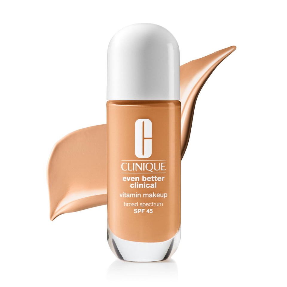 Clinique Even Better Vitamin Makeup SPF 45 bottle pump shows smooth, weightless coverage.