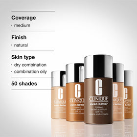 Clinique Even Better shade range display showcases true color for many skin tones.