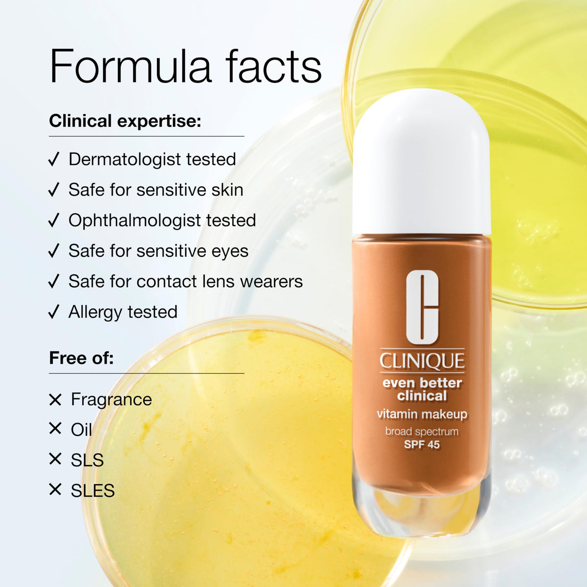Clinique Even Better Vitamin Makeup SPF 45 label highlights daily sun protection.