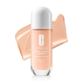 Clinique Even Better Vitamin Makeup SPF 45 bottle pour shows weightless coverage and radiant finish.