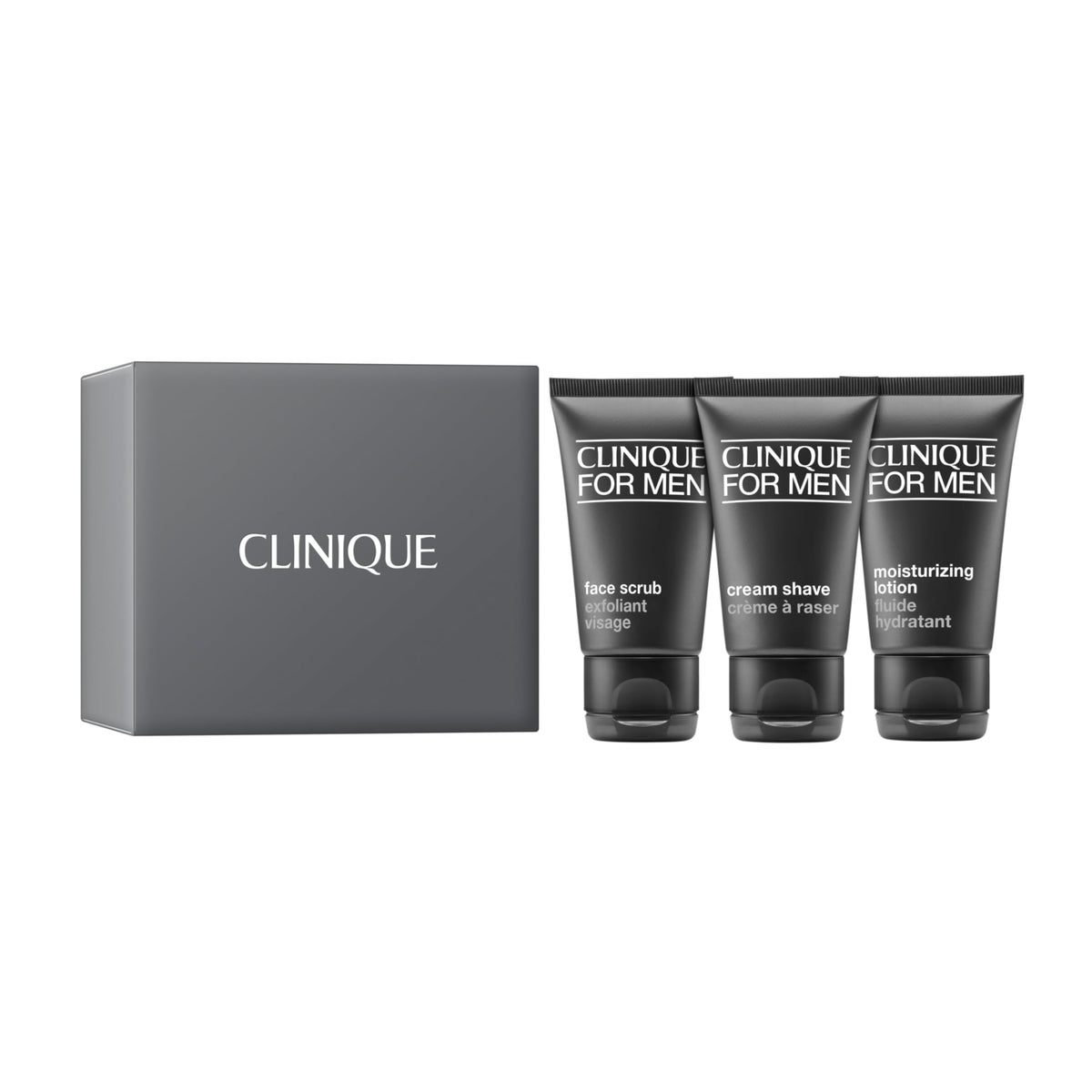 Clinique For Men face scrub jar close-up; exfoliation prepares skin for a smooth shave.