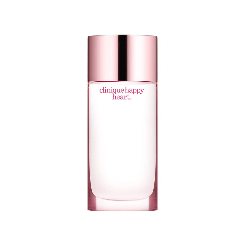Clinique Happy Heart bottle closeup showing elegant design for romantic occasions.