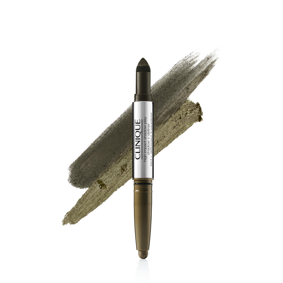 Clinique High Impact Shadow Play green cream shadow swatch for quick daytime looks.