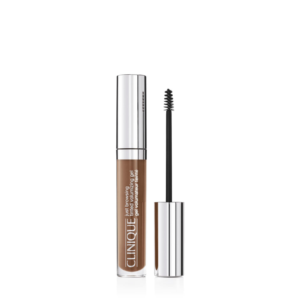 Clinique Just Browsing auburn gel bottle close-up for defined, natural brows.