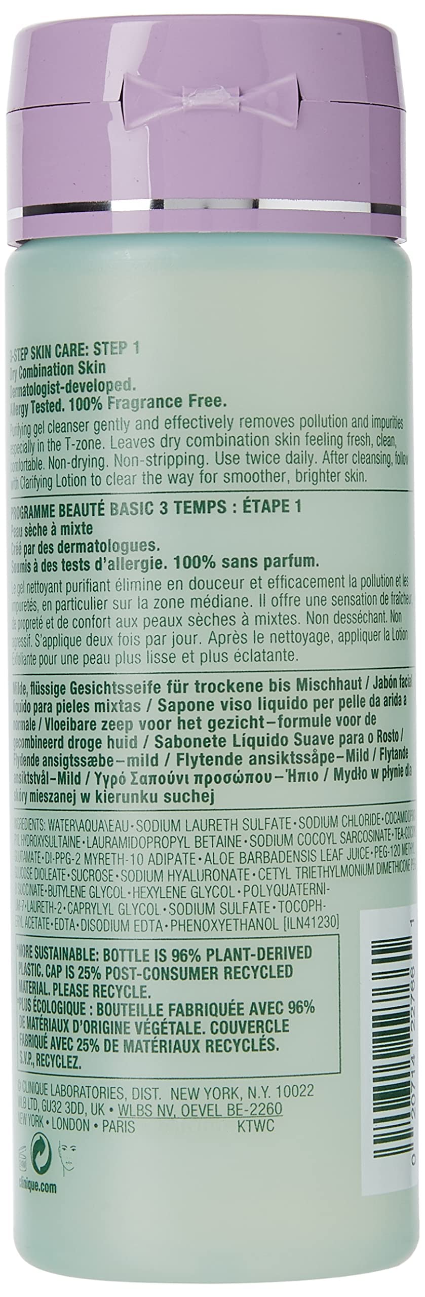 Clinique Liquid Facial Soap Mild 6F37 bottle closeup showing smooth lather and clean skin preparation.
