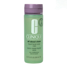 Clinique Liquid Facial Soap Mild 6F37 packaging photo emphasizes travel-friendly size and iconic branding.