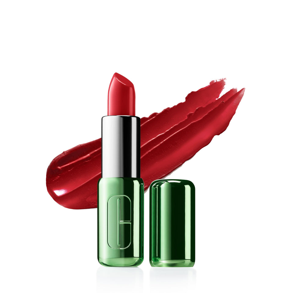Clinique Pop Longwear Cherry Pop swatch shows rich color and long wear.