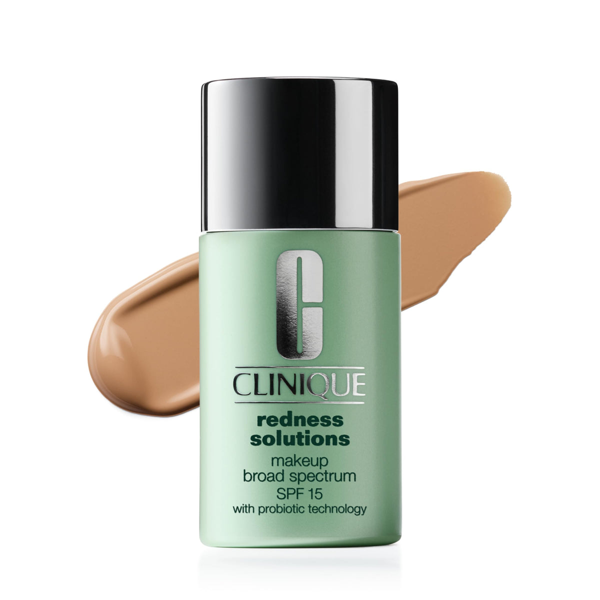 Clinique Redness Solutions liquid foundation bottle front showing a calm finish in neutral shade
