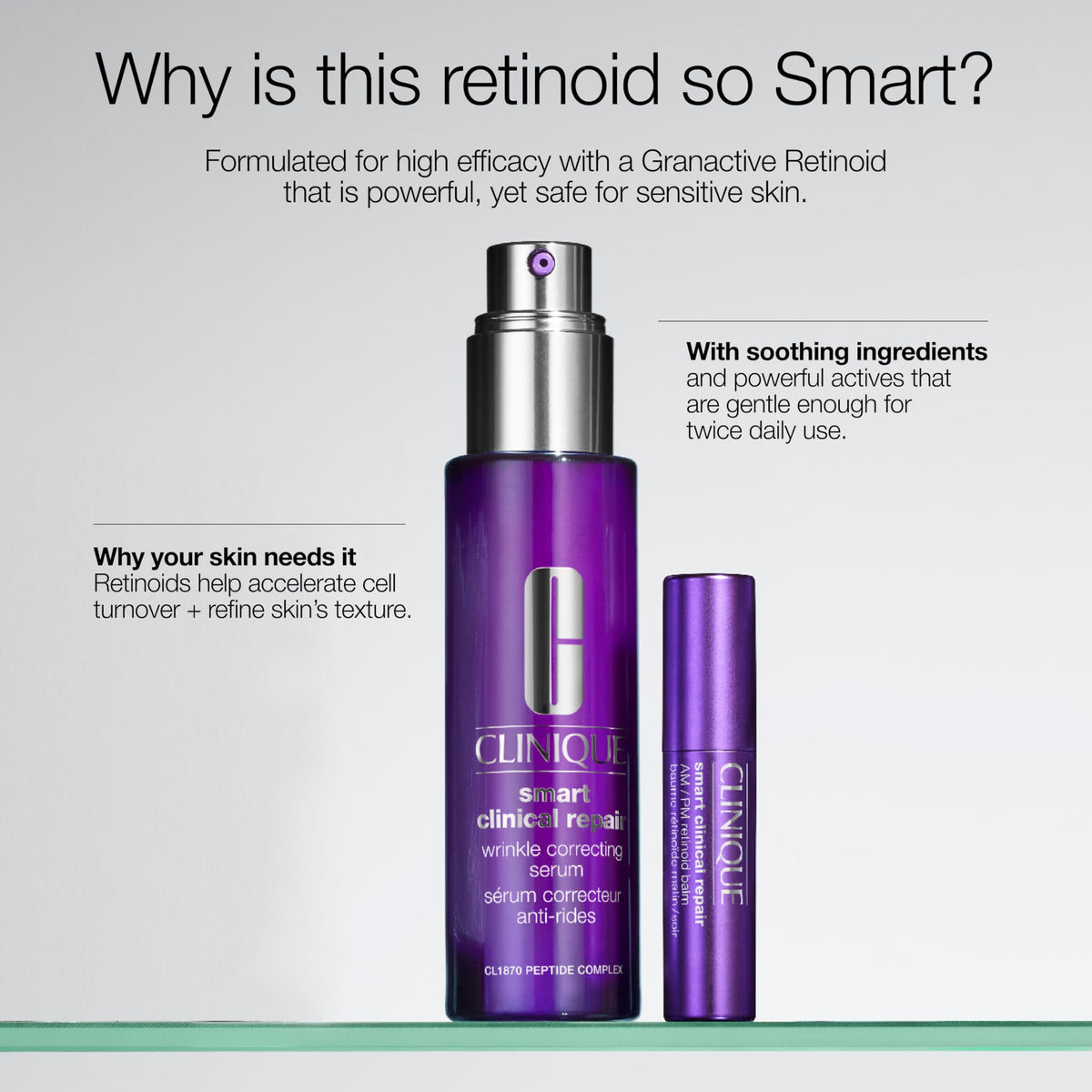 Clinique Smart Clinical Repair serum retinoid visual hint for refined texture.