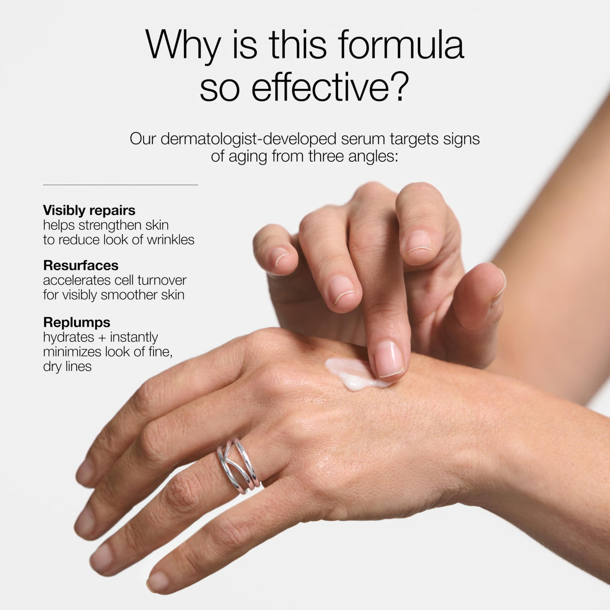 Clinique Smart Clinical Repair serum with hyaluronic acid drop illustrating hydration.
