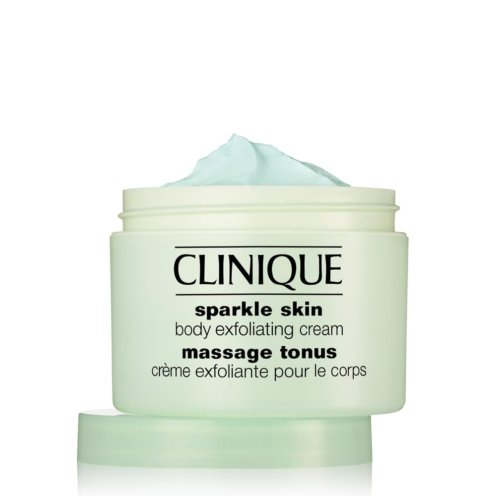 Clinique Sparkle Skin body exfoliating cream jar promotes smooth, even skin texture.