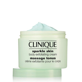 Clinique Sparkle Skin body exfoliating cream jar promotes smooth, even skin texture.