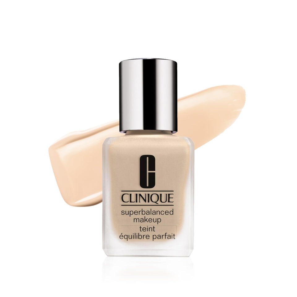 Clinique Superbalanced foundation bottle showing oil-free hydration and natural finish.