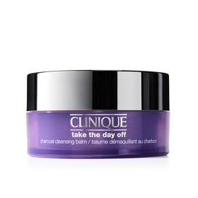 Clinique Take The Day Off charcoal cleansing balm bottle close for quick makeup removal