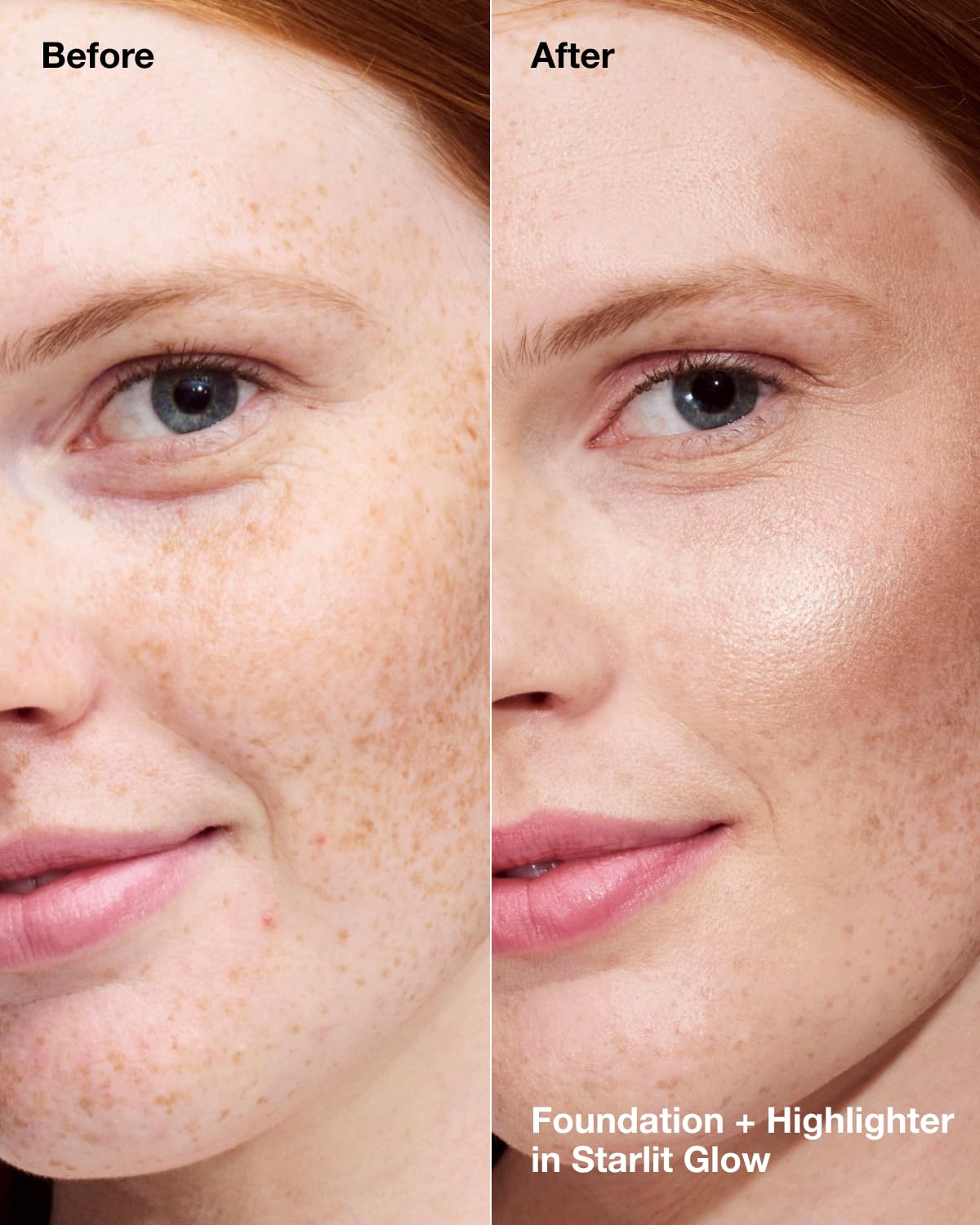 Clinique True Highlight Starlit Glow swatch enhances natural radiance with a pink-tinged sheen.