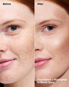 Clinique True Highlight Starlit Glow swatch enhances natural radiance with a pink-tinged sheen.