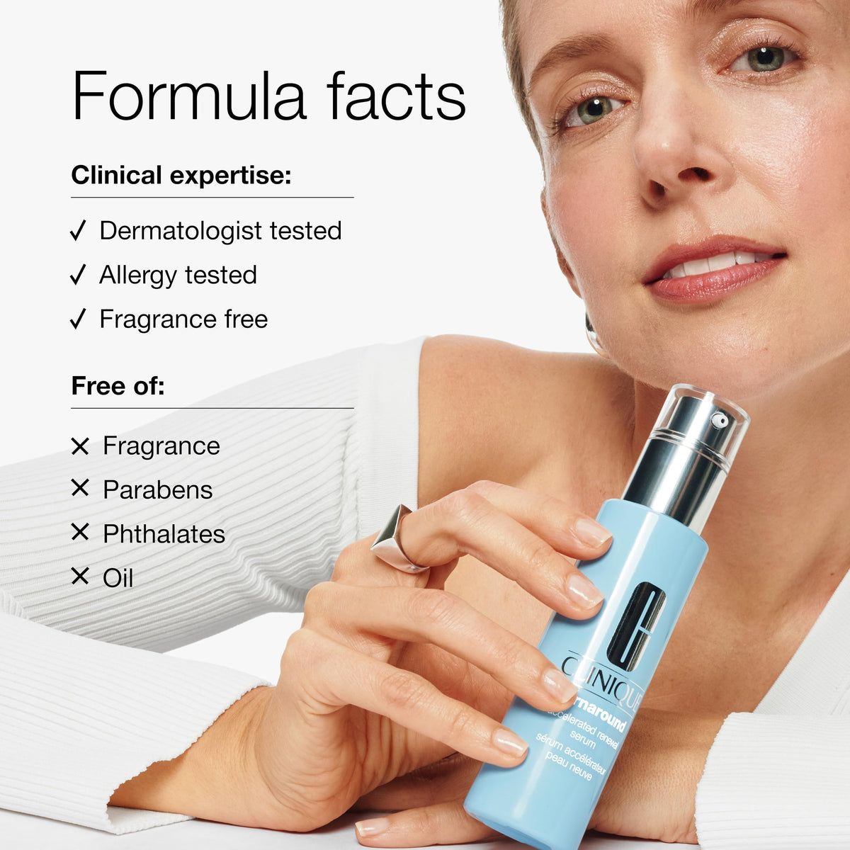 Clinique Turnaround face serum on hand demonstrating quick absorption.
